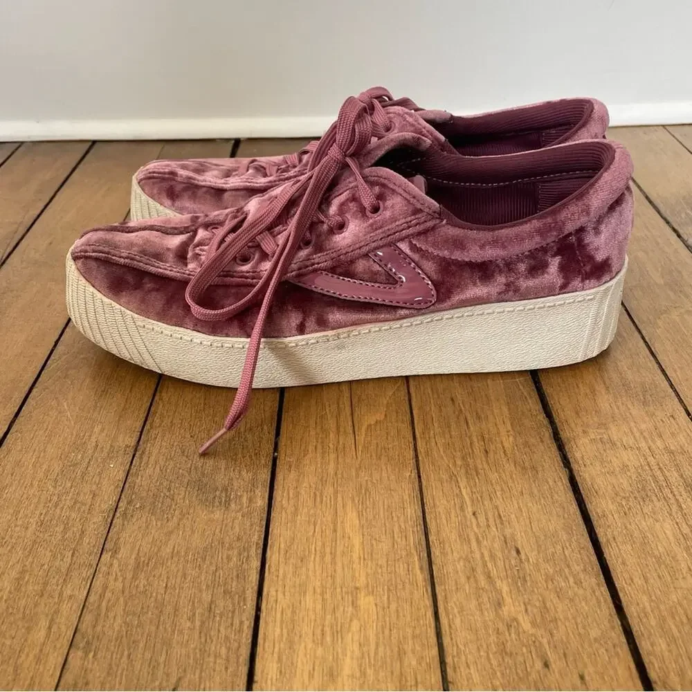 Tretorn Nylite 4 Bold Mauve Pink Crushed Velvet Platform Sneakers 8